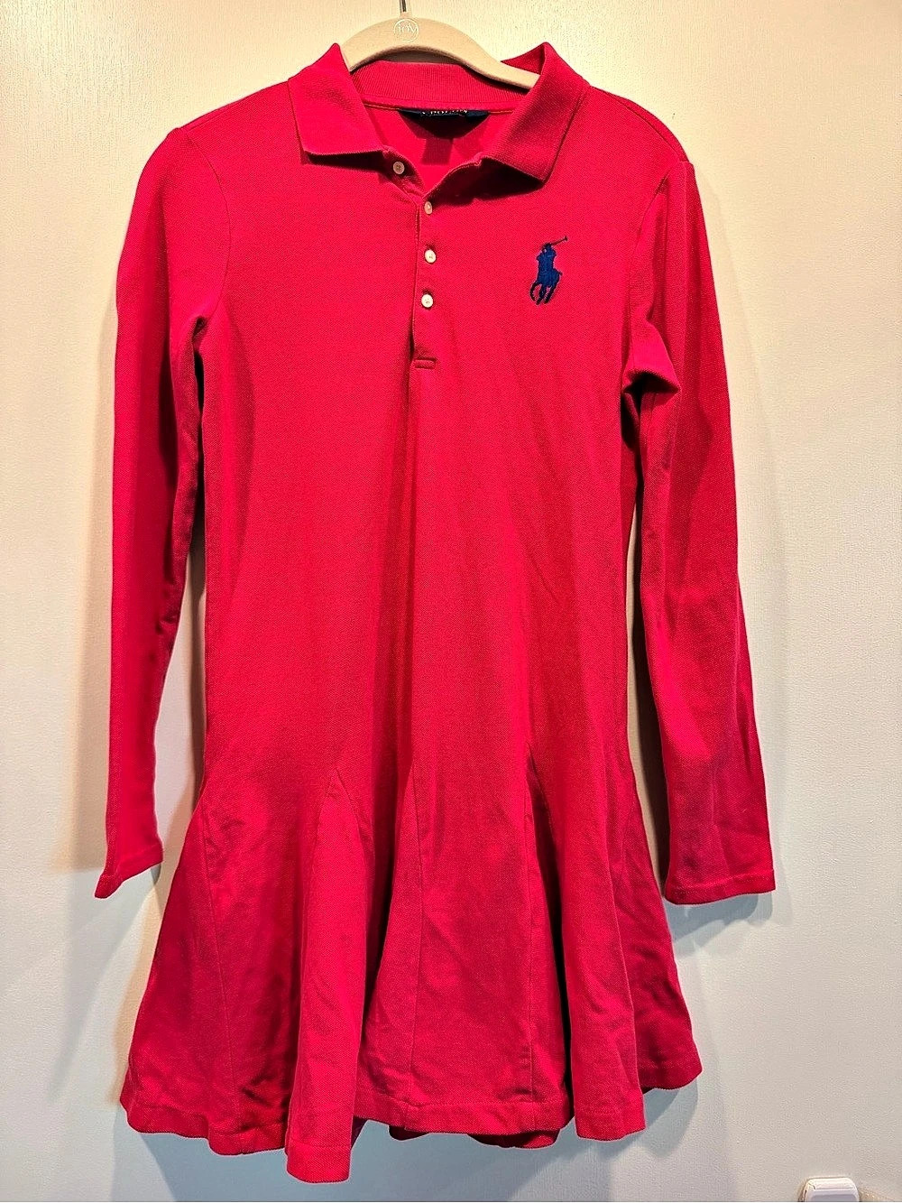 Polo Ralph Lauren Girls Long-Sleeve Drop-Waist Polo Dress, Pink, Medium (8-10)
